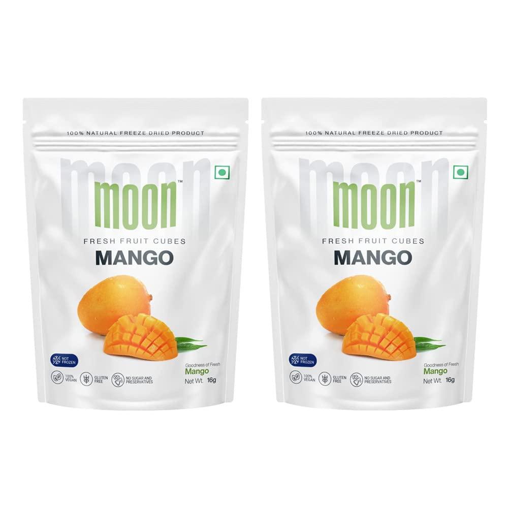 Moon Moon Freeze Dried Mango Cubes | Healthy Mango Snack | 100% Natural, Vegan, No Preservatives, No Added Sugar | (16Gm) (Pack of 2)