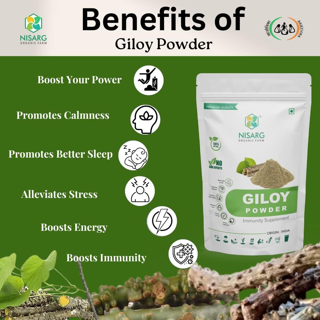 NISARG ORGANIC FARM NISARG ORGANIC FARM Combo of Amla, Giloy, and Gokhru Powder I Traditional Method Made I Pure Herbal & Ayurvedic I for Immunity booster, Hair Growth, Face & Skin Care Overall Health & Wellness (200gm)