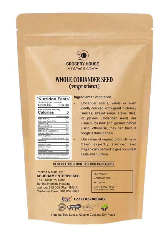 Grocery House Grocery House Coriander Seeds Whole | Dhaniya Seeds | Sabut Dhania | Whole Dhania Seeds | Dhania Whole (100 Grams)