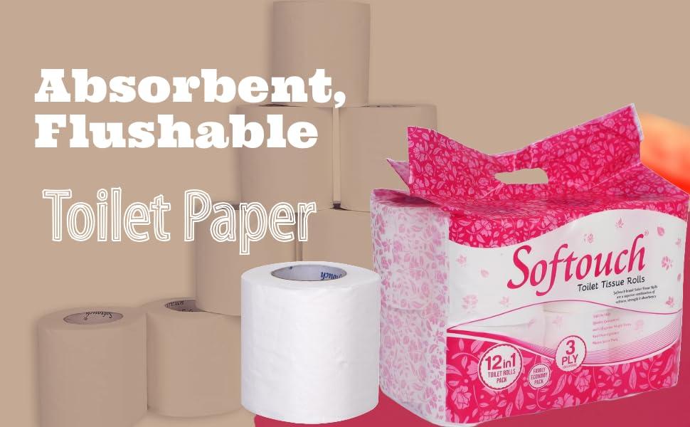 Softouch Softouch 3 Ply Premium Toilet Tissue Paper Roll 12 Rolls