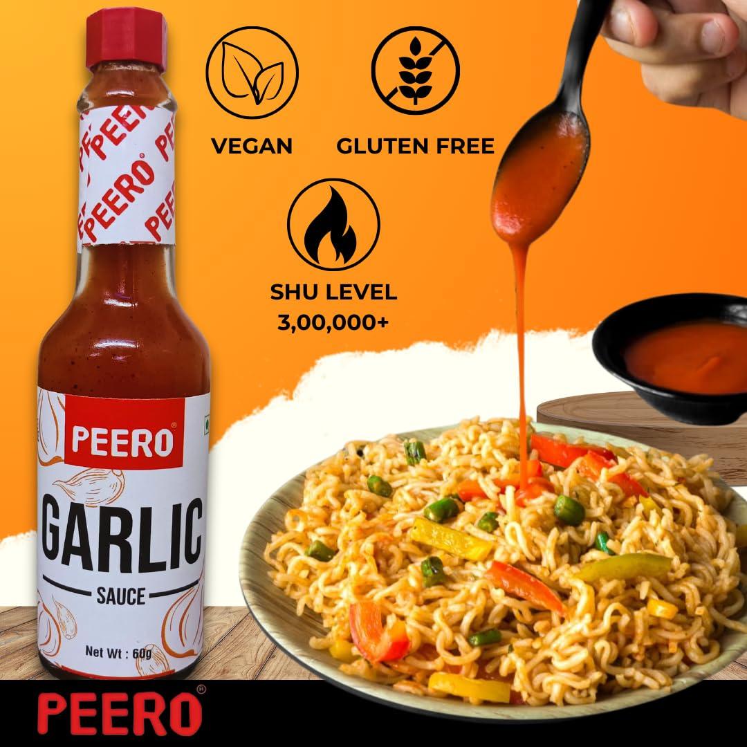 Peero PEERO Ultra Hot Sauce Combo, Sichuan Pepper + Garlic, Made With 100% Organic Dalle Khursani Chilli Pepper from Sikkim, Pack of 2 x 60 gm Bottle Each (120g)
