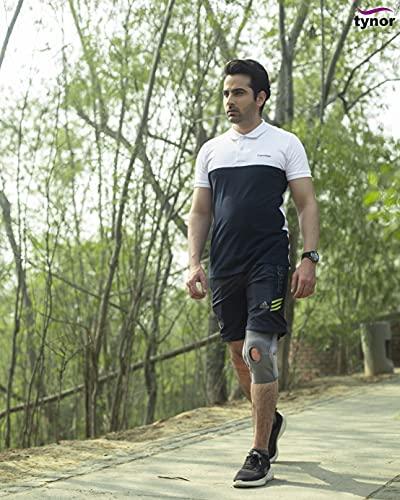 TYNOR Tynor Elastic Knee Support | Compression Sleeve for Knee Pain Relief, Joint Support for Men & Women, Lightweight & Breathable Brace for Sports, Gym, Exercise & Daily Use | Pack of 1 (Grey, Large)