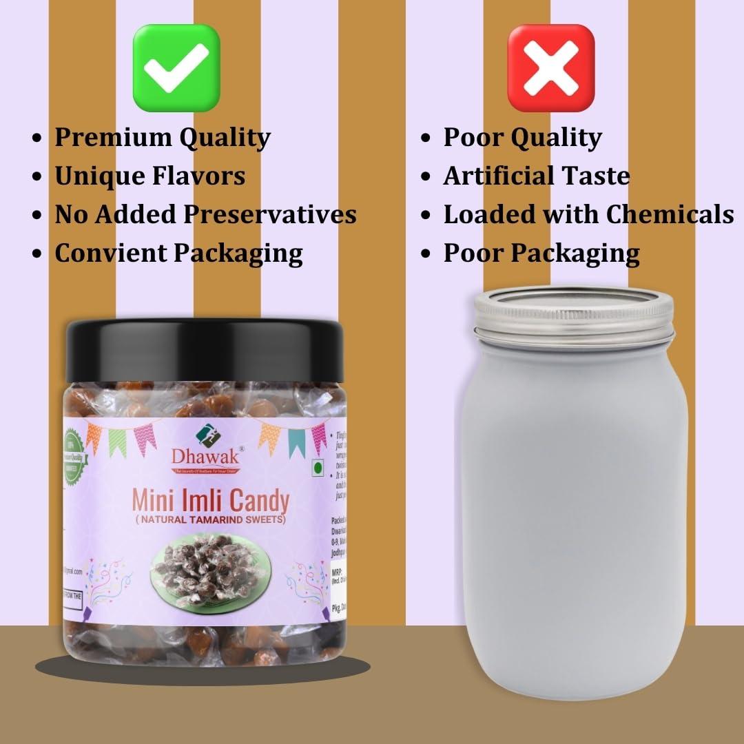 DHAWAK Dhawak Imli Candy, Khatti, Methi Imli, Tamarind Twist Candy 250 gms, Tamarind Candy [Jar Pack]