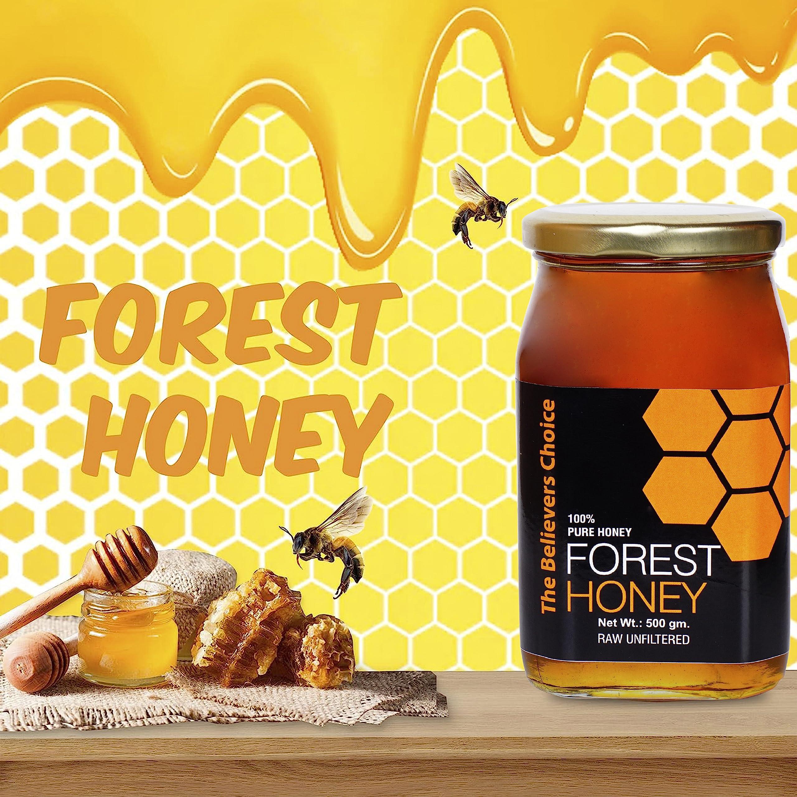 The Believers Choice The Believers Choice Raw Organic Forest Honey, Wild, Unprocessed, Unheated, Non Pasteurized, Original Honey 100% Pure and Natural, Collected from Deep Forest , 500 Gram jar