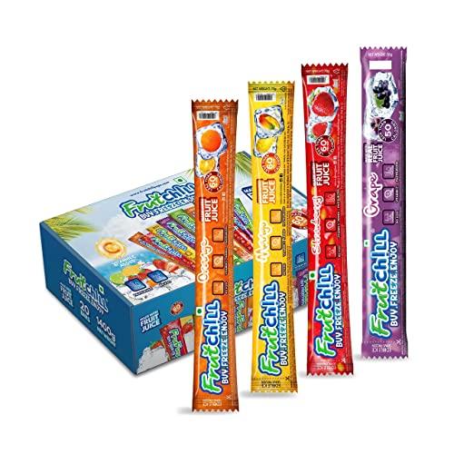 Fruitchill Fruitchill Freezer Juice bars | Lush Paradise variant | Orange | Grape | Mango | Strawberry | Box of 20 | Healthy and Fun | less than 60 calories | count 20 per box | pack of 1