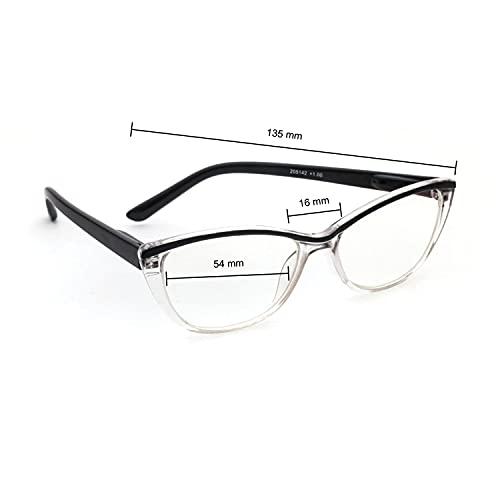 TIZIANO TIZIANO New Age Reading Glasses with Spring Hinge (Model: 205142 Transparent Crystal with Black Sides +1.25 with Cat Eye shape)