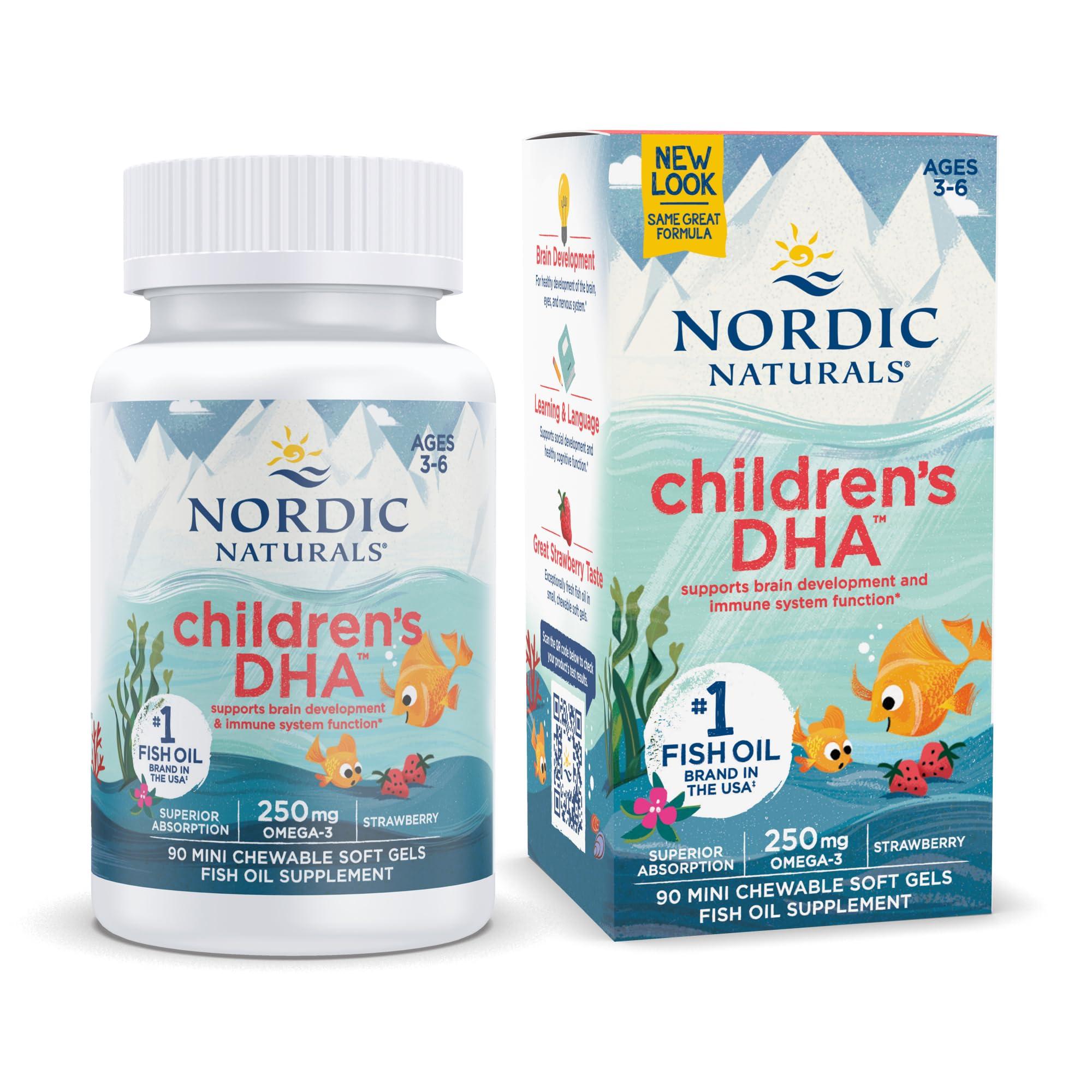 Nordic Naturals Nordic Naturals ChildrenS DHA For Omega 3 | Fish Oil For Kids 250 Mg From Arctic Cod Liver Oil | Omega 3 EPA & DHA For Kids 3-6 Yrs| Brain Development & Immunity Strawberry Fish Oil 90 Mini Softgels