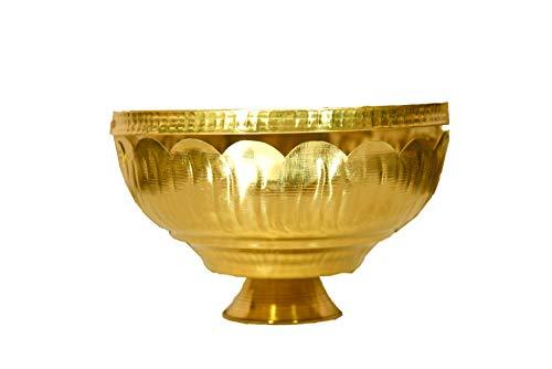 Shrinika Shrinika Traditional Brass Flower Basket | Pooja Basket | Brass Hanging Flower Basket | Brass Pookoodai | Pital Fuler Saji | Dalia Made of Brass Material with Handle - 8 inch for Pooja - Home Decor.