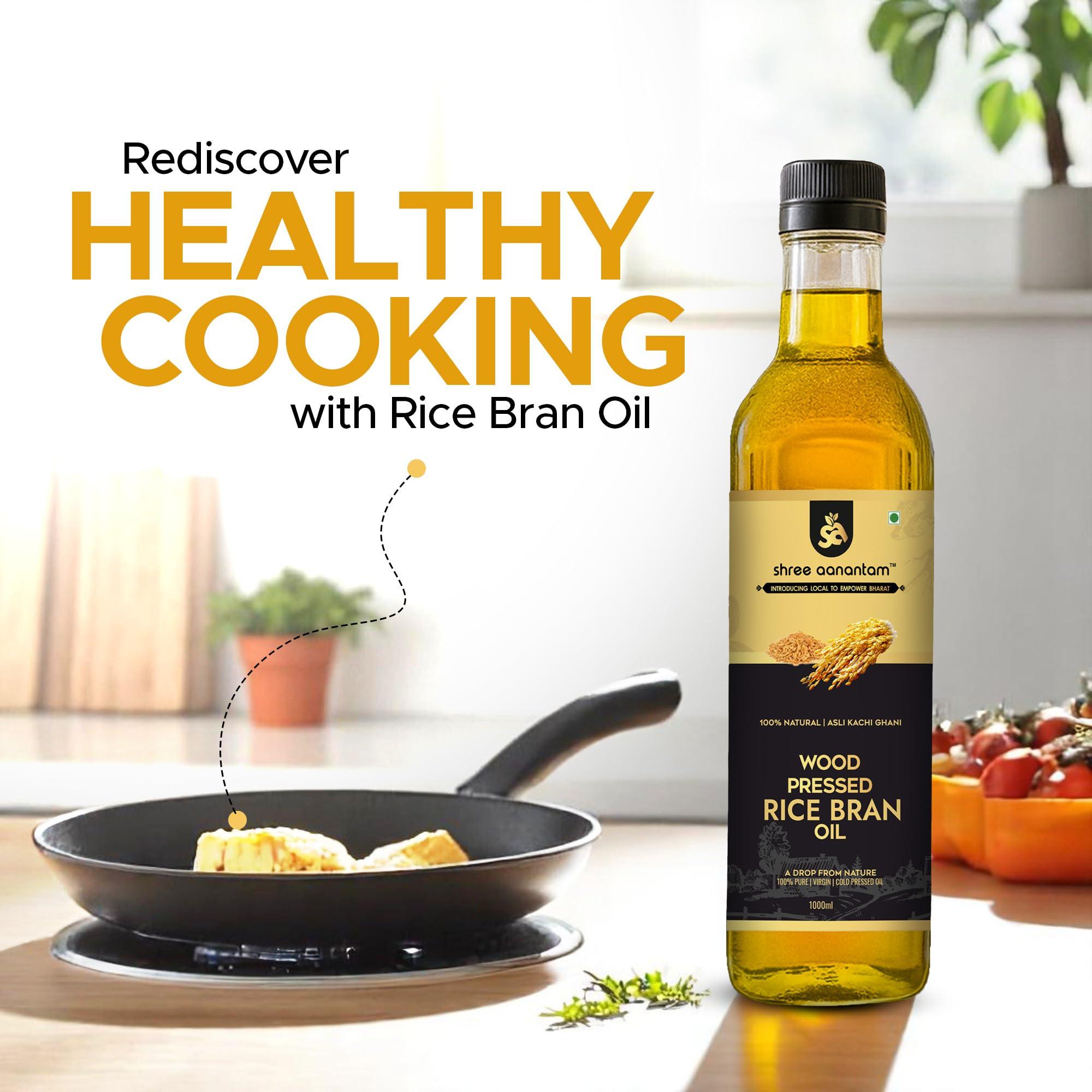 Shree Aanantam Shree Aanantam Cold Pressed Rice Bran Oil - 5 Litre | Bottle | Kolhu/Kacchi Ghani/Chekku | 100% Pure & Natural | Chemical-Free | Wood Pressed Rice Bran Oil for Cooking (5L (Pack of 1))