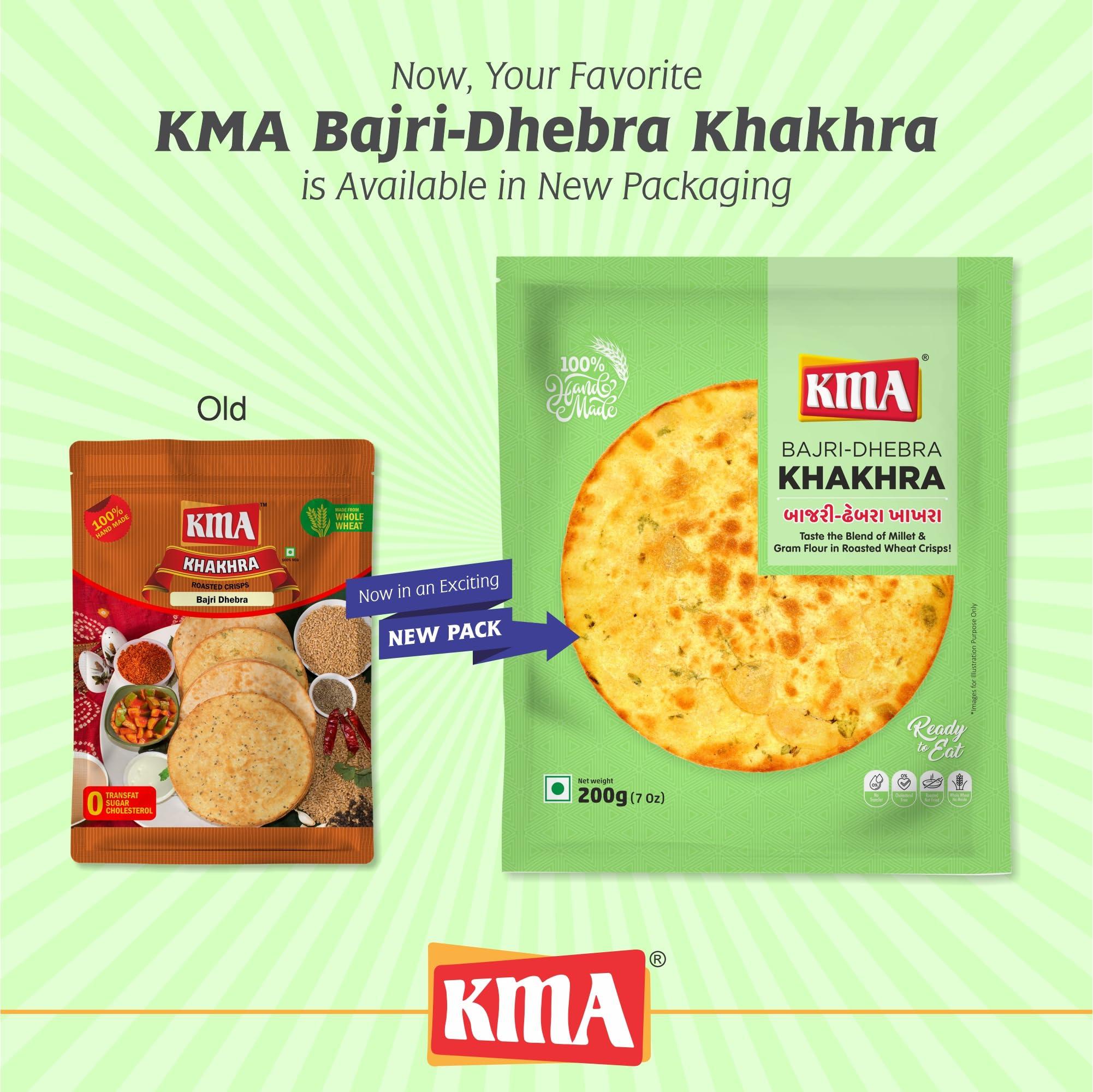 KMA KMA Bajri Dhebra Khakhra 600g (3 packs * 200g each) - Handmade Roasted Fresh Gujarati Snacks , Crispy & Nutritious with Rich Flavor of Millet & Garlic , Healthy Diet , Ready to Eat Indian Multigrain Delight , Easy to Carry , Low Calorie Snack
