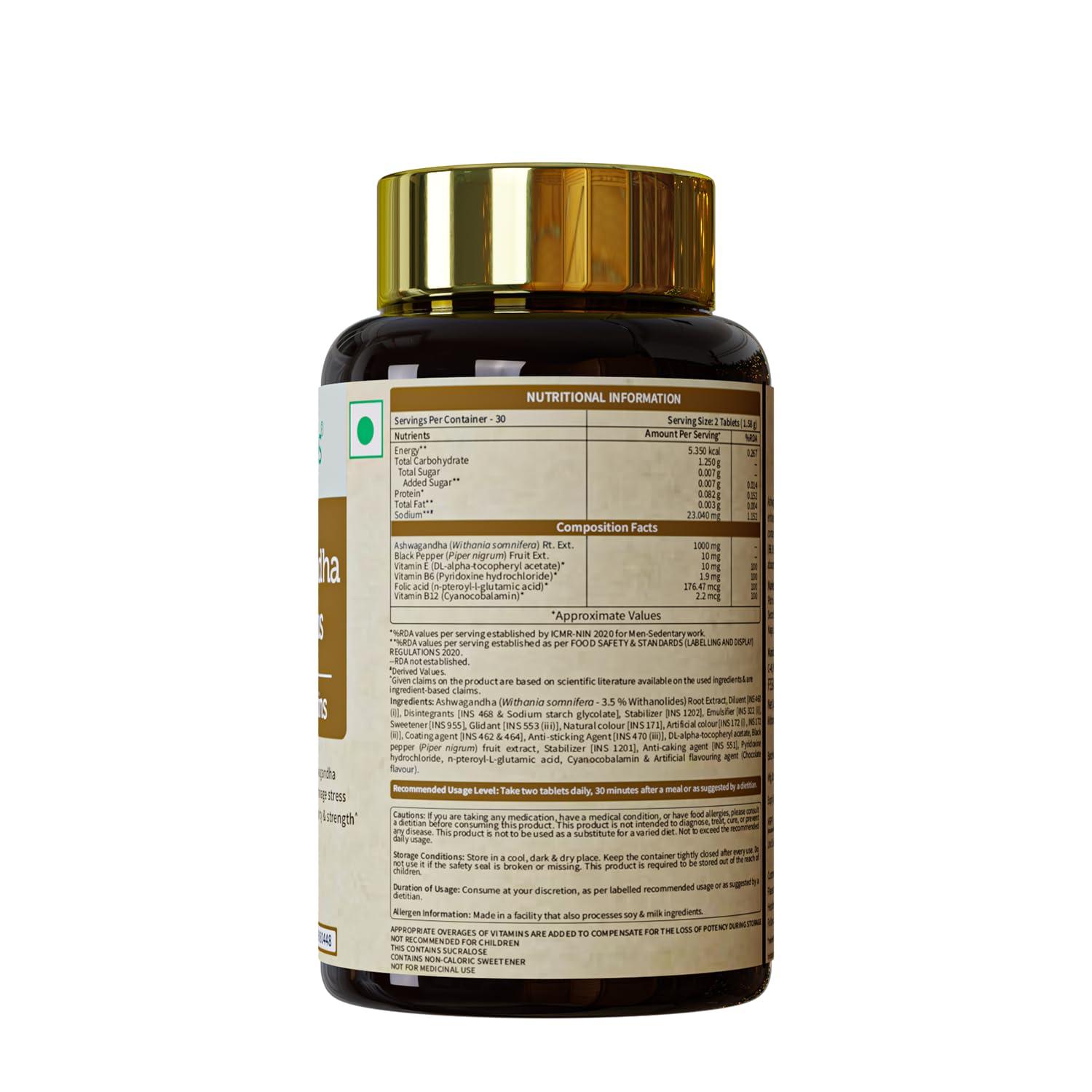 Neuherbs Neuherbs Ashwagandha 1000 Plus [Manage Anxiety & Stress Relief] Enhanced Absorption & Antioxidants Rich with vitamin E & B-complex for General wellness, Immunity Booster & Improve Vigour - 60 Tabs