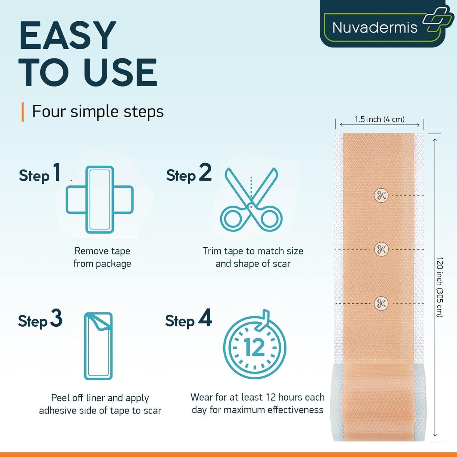 b&k NUVADERMIS Lerfot Silicone Scar Sheets Scar Removal Silicone Scar Tape 1.6X60\" For Softening And Flattening Scars, Acne, C-Section, Painless Removal, Reusable, Washable