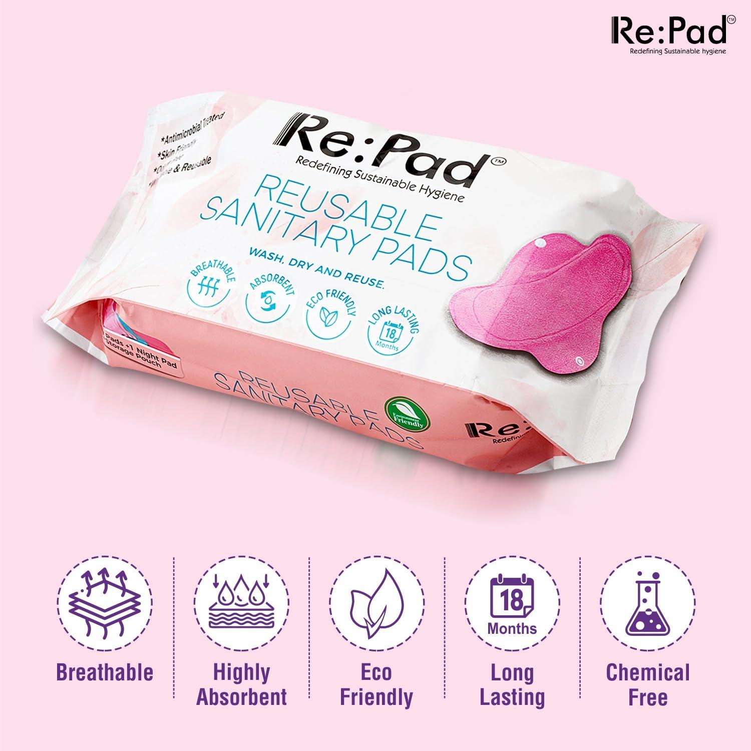Re:Pad Re pad Reusable Cloth Sanitary for Women Overnight Cloth Washable Super-Absorbent, Soft and Comfortable 3 Super Maxi pads in (Blue) Sanitary Pad (Pack of 3) |Lasts Up To 1 .5 Years