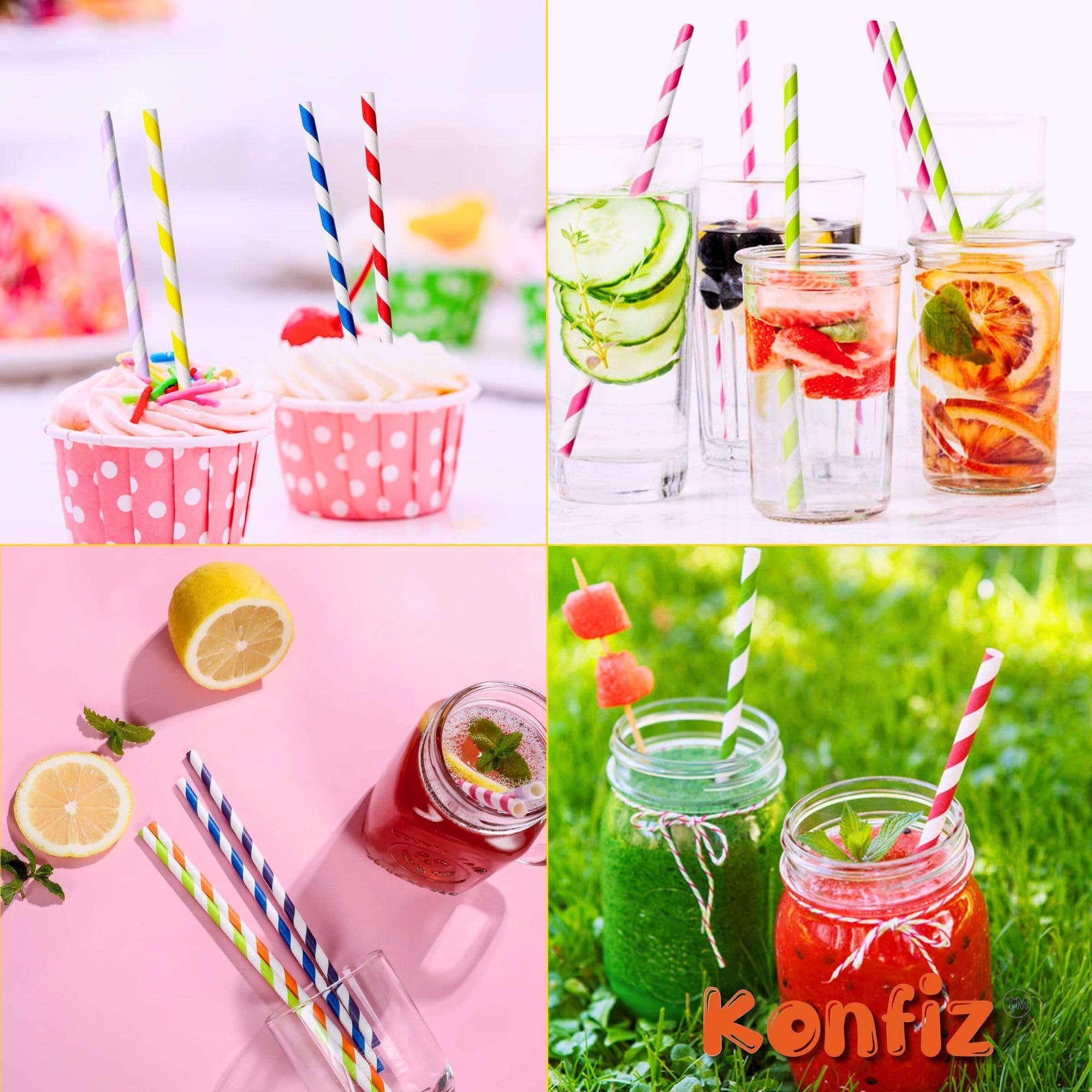 KONFIZ KONFIZ Paper Pipe Straws for Drinking Juice (Pack of 100pcs, 12mm Regular Paper Straws & 7.75in Long) - Eco-Friendly, Biodegradable, Sustainable & Disposable Straws for Your Daily Drinking Needs