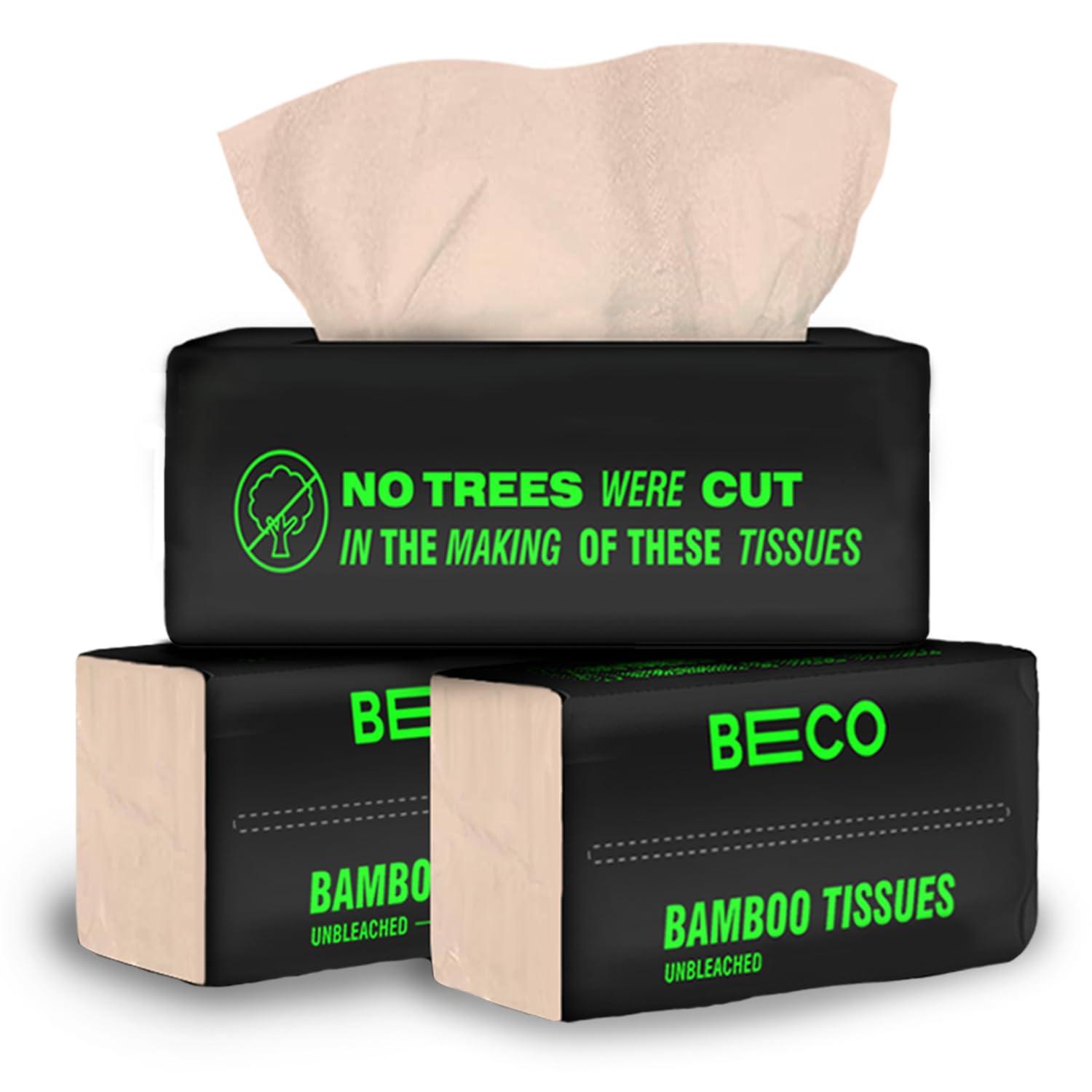 Beco Beco Bamboo Super Soft Facial Tissue 200 Pulls (Pack of 3), 600 Pulls 2 ply 100% Natural and Ecofriendly