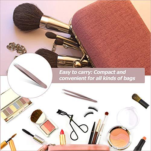 Mudder 12 Pieces Eyebrow Tweezers Stainless Steel Slant Tip Tweezers Facial Hair Eyebrow Precision Tweezers for Men and Women (Rose Gold)