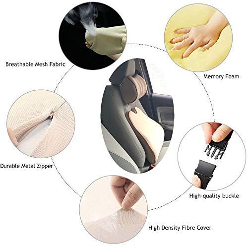 Grin Health Grin Health C3 Back Cushion Lumbar Support For Car Seat Backrest & Neckrest Pillow Headrest Support- Back Rest For Back Pain Relief Neck Pillow Relieves Neck Pain, Combo Kit Beige - Memory Foam