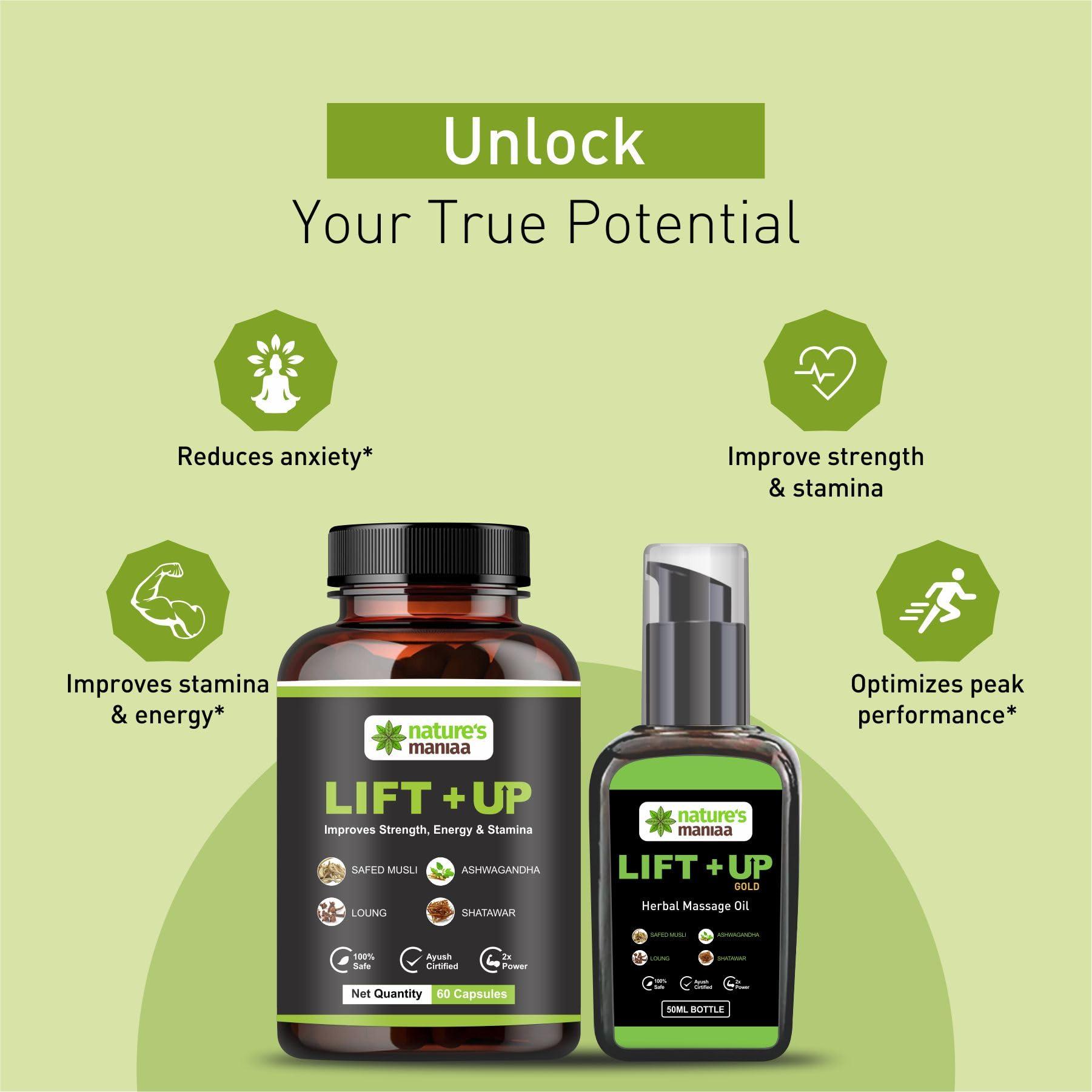 NATURE MANIA Nature Mania Lift-Up Natural Massage Oil 50 ml And Lift Up Capsule 60 Pies With Pure and Natural Ingredients, No side Effects