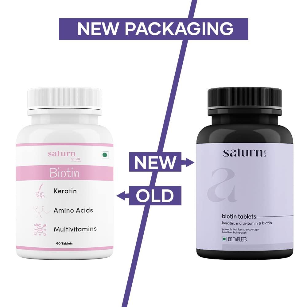 Saturn by GHC Saturn by GHC Skin Biotin - 100% Vegan, 60 Tablets (Pack of 1)| Promotes Skin Elasticity, Skin Brightening & Glowing Skin, Reduces Skin Dullness, Powered With Vitamin B7, Vitamin C and Vitamin E
