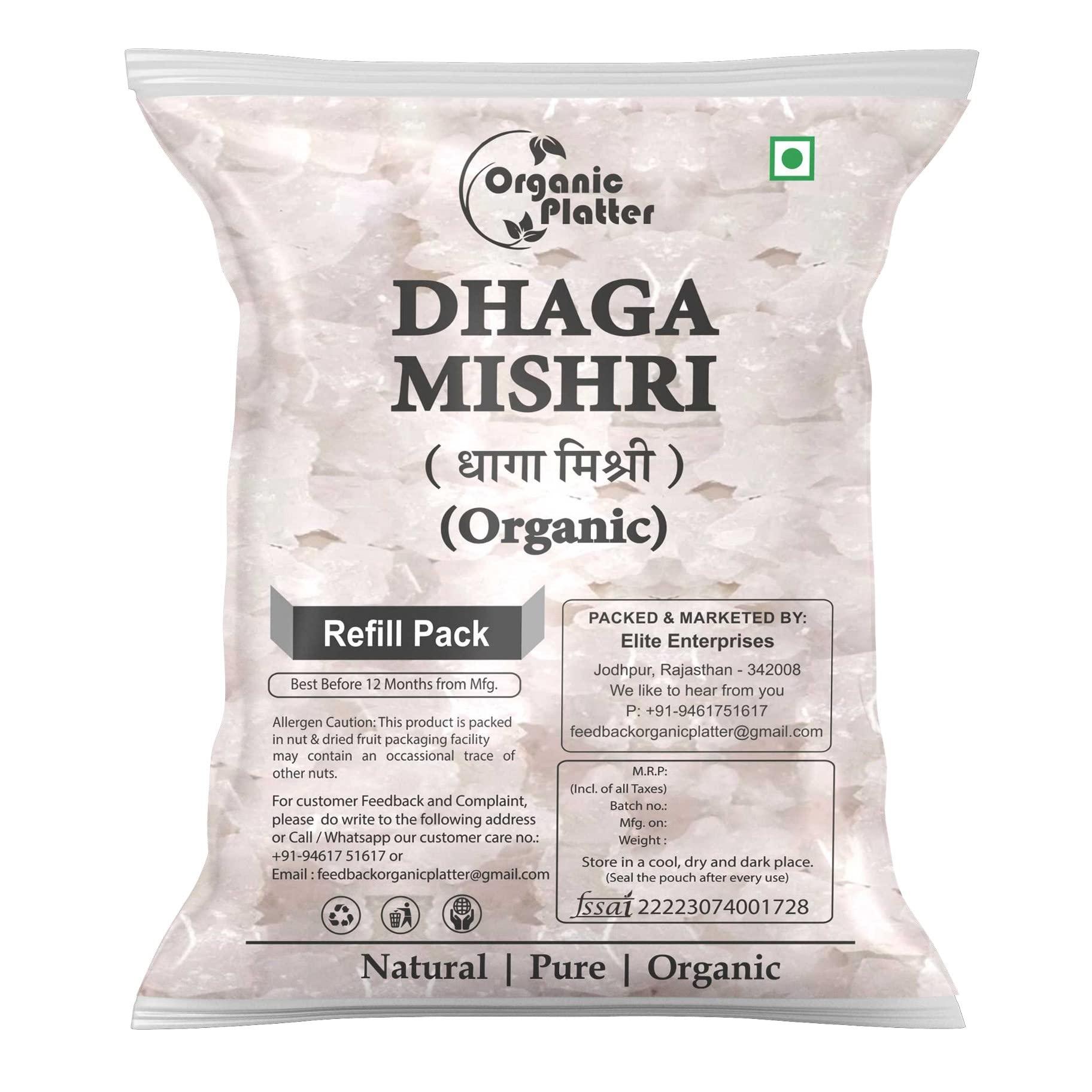 Organic Platter Dhaga Mishri Sugar Candy Thread Mishri for Pooja Havan Dhage wali Misri Crystal Sweet Candy Dora Mishri Kunja Mishri Patika Bellam Khadi Sakar Kuja Misri Rock Sugar (Refill) (900gm)