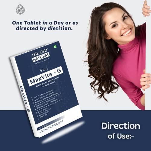 The Old Natural The Old Natural Maxvita -G Multivitamin with Probiotic 50 Tablets I Combination Of 9 In 1 Blends - Vitamins, Minerals, Prebiotic & Probiotic (Pack of 5 Strips - 50 Tablets)