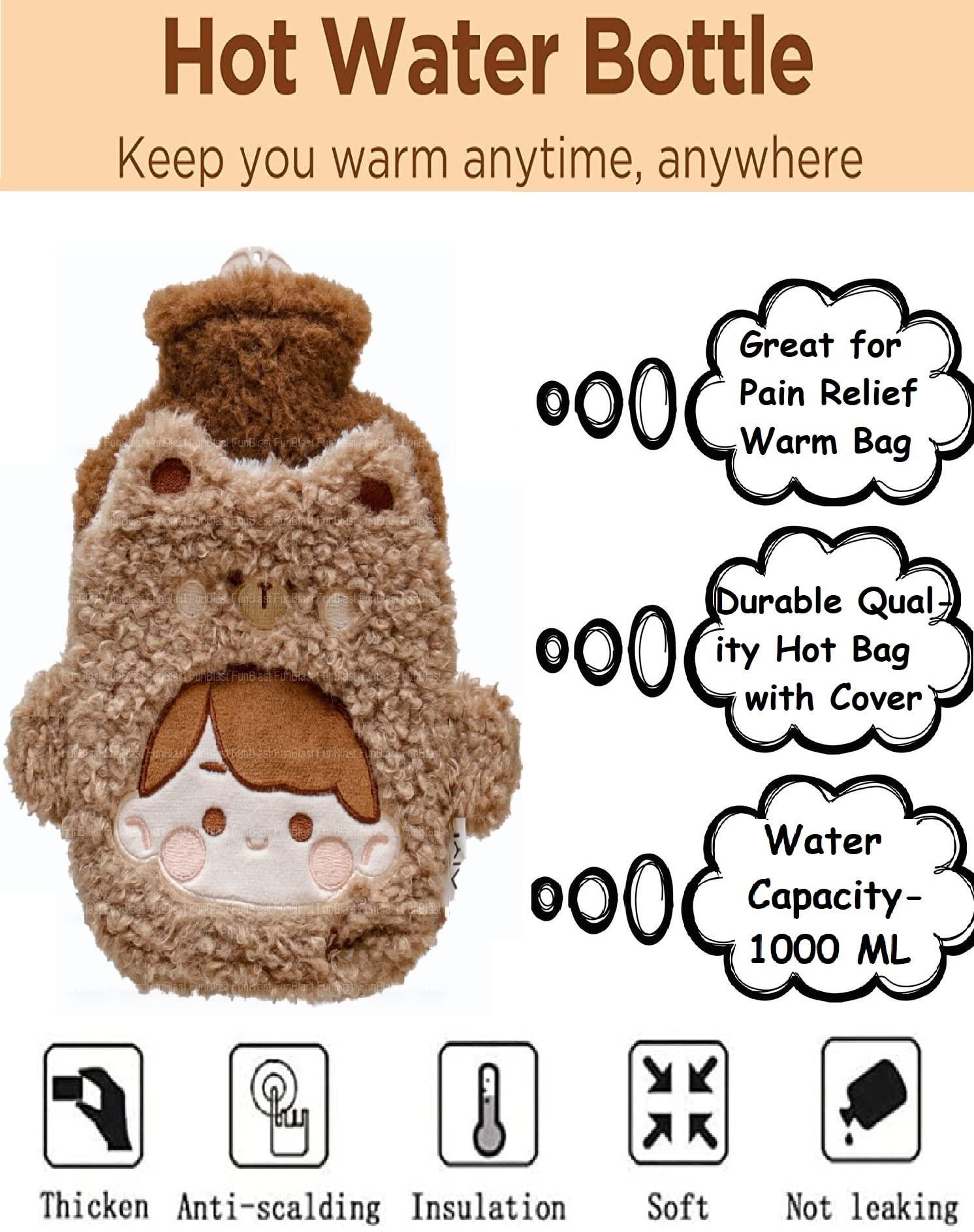 FunBlast FunBlast Hot Water Bag 1 Pcs Heating Bag with Soft Cartoon Cover for Pain Relief, Heating Pad Hot Water Bottle & Rubber Bottle for Hot Water Bag for Pain Relief 1000 ML (Random Color)