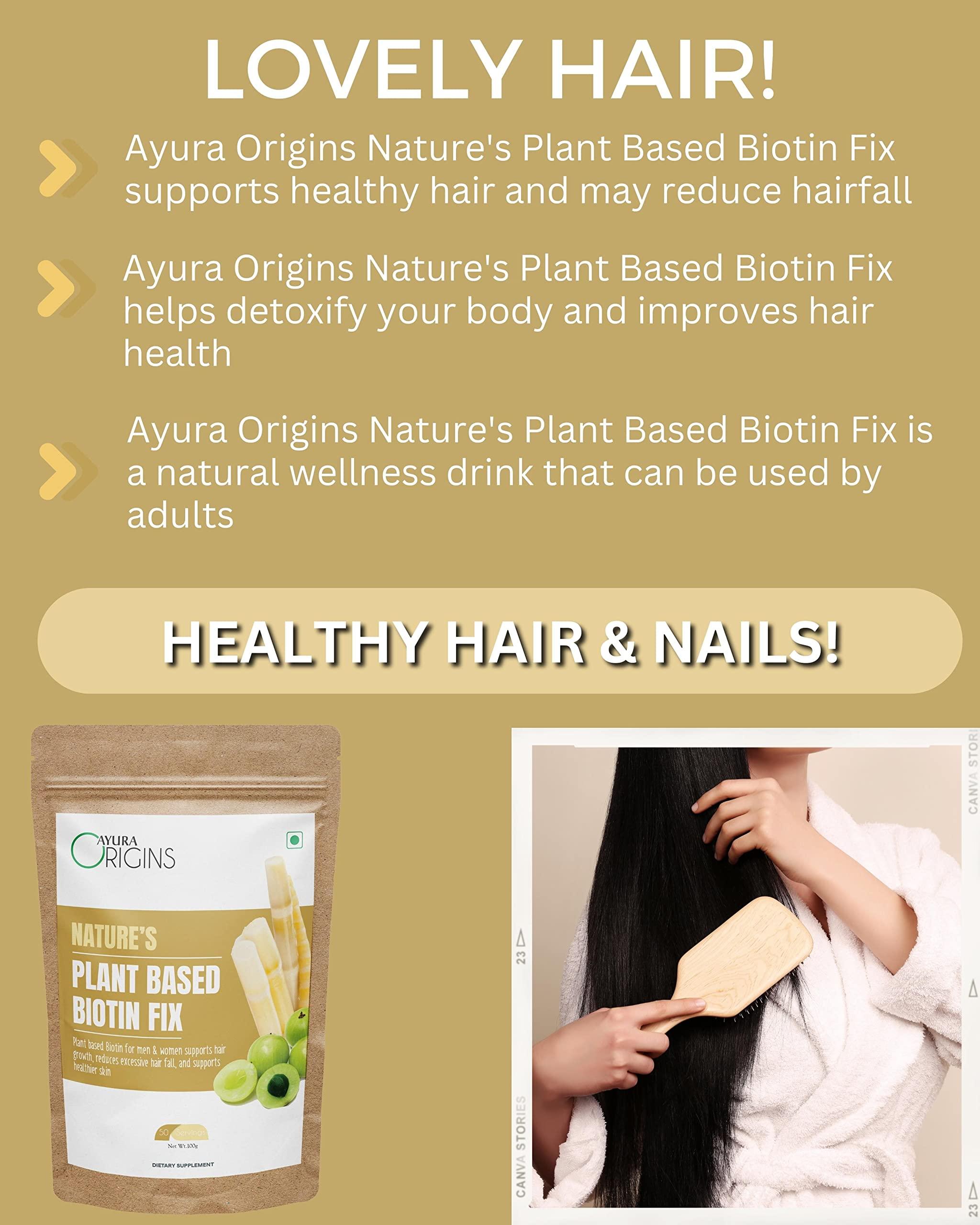 AYURA ORIGINS AYURA ORIGINS Nature\'s Plant Based Biotin Powder Fix Reduce Excessive Hairfall Promote Better Hair Health Vegetarian 100Gm 50 Servings