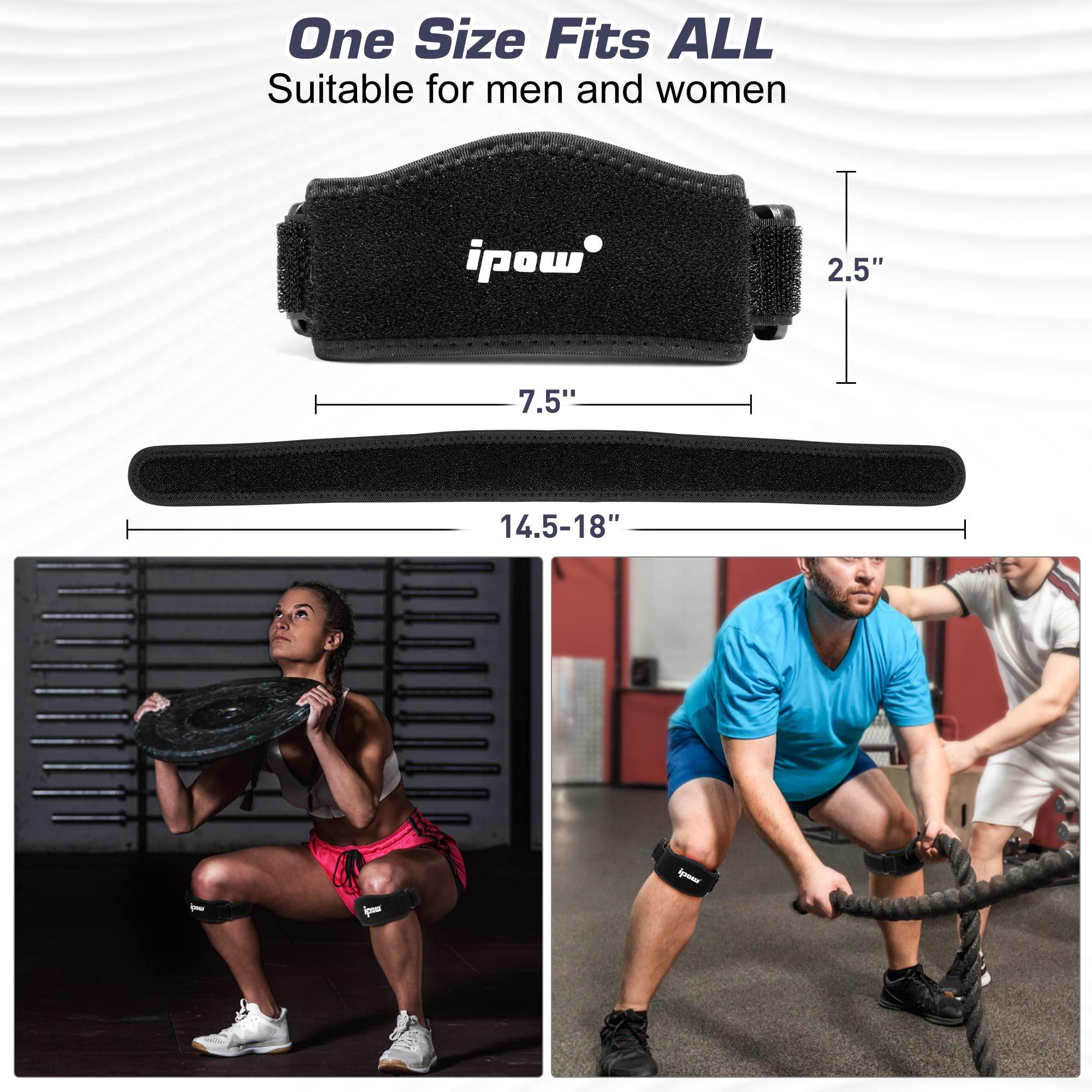 IPOW Ipow 2 Pack Knee Pain Relief & Patella Stabilizer Knee Strap Brace Support for Hiking, Soccer, Basketball, Running, Jumpers Knee, Tennis, Tendonitis, Volleyball & Squats, Black