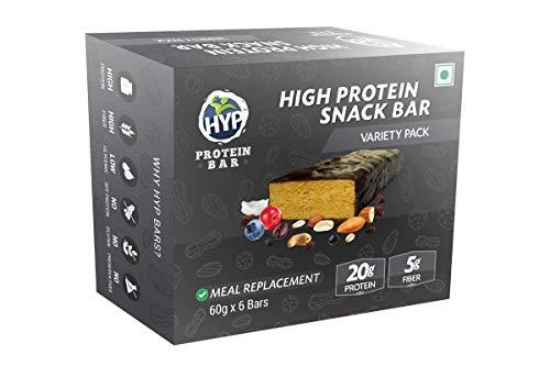 HYP HYP - Meal Replacement Whey Protein Bar Variety Pack (6x60g) | 20g Per Bar | 2 Almond Fudge + 2 Peanut Butter + 2 Cookies and Cream | Includes Whey Protein | Gluten Free Protein Bars | Protein Snacks