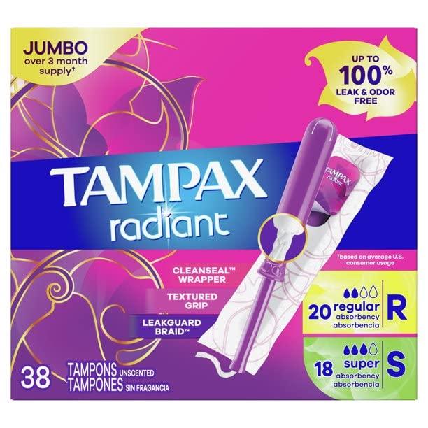 Tampax Tampax Radiant Tampons 38 Duo 2.7X 3/4/ 38ct, Pink and Blue