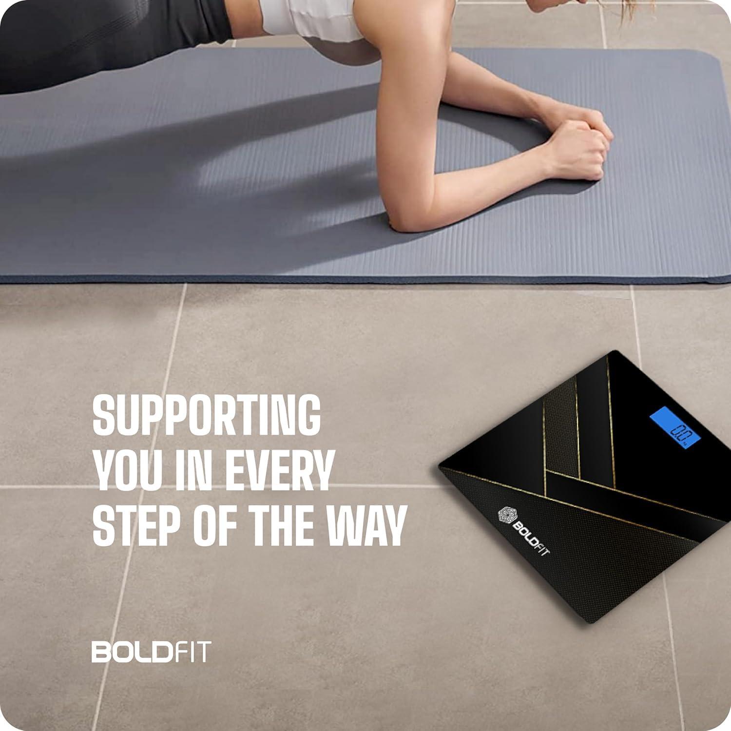 Boldfit Boldfit Weight Machine for Body Weight Weighing Machine Digital Bathroom Scale for Human Body Weight Measurement Extra Thick Weighing Scale for Home with Large LCD Display 18Months Warranty-BlackGold
