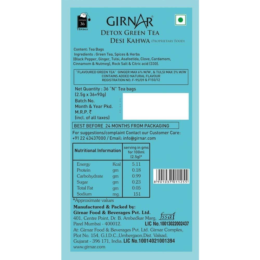 Girnar Girnar Detox Desi Kahwa Green Tea Bags - Set Of 36 (Pack Of 2), 260 Gm
