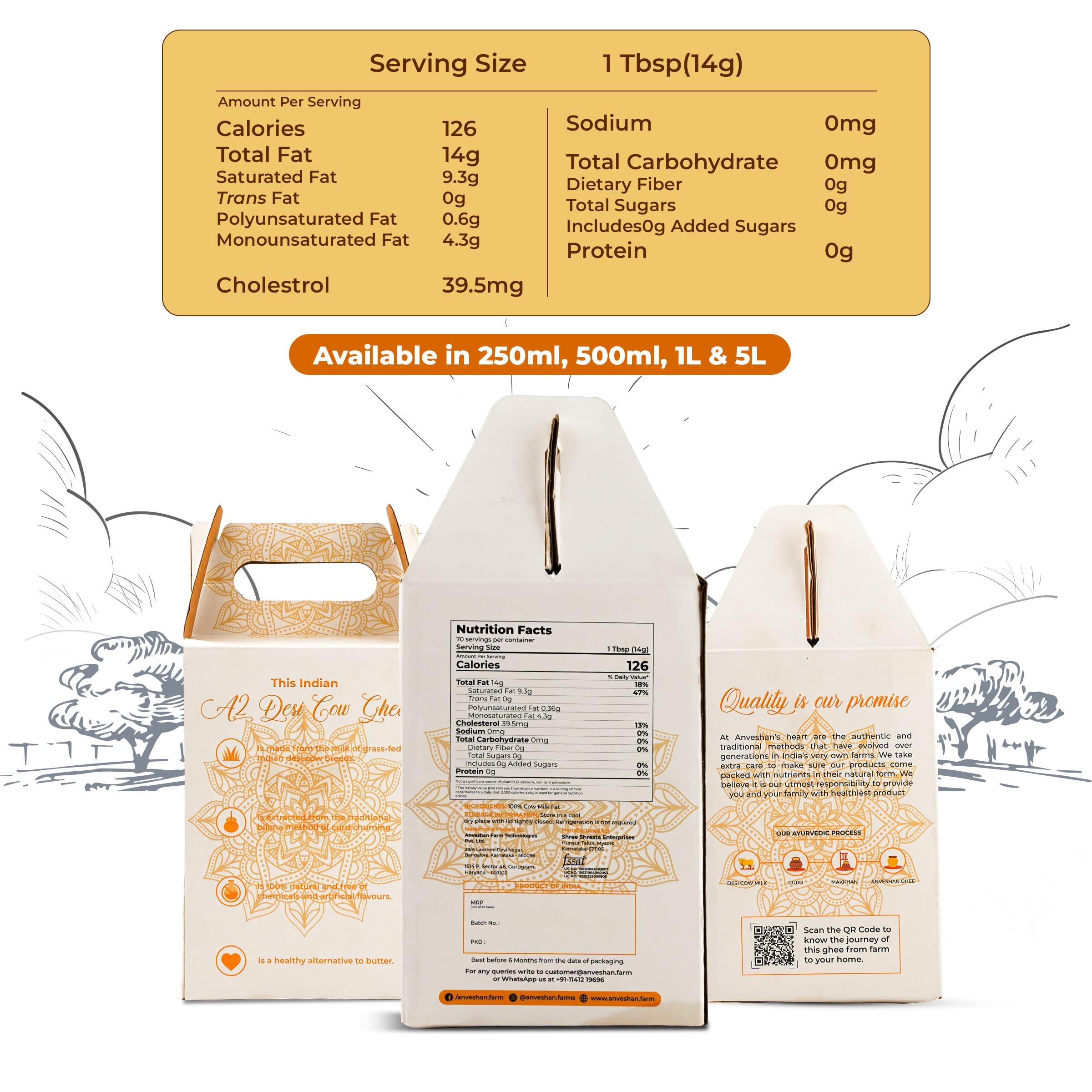 Anveshan Empowering farmers with technology Anveshan A2 Desi Cow Ghee (500ml x 2 Jars) | Glass Jar | Bilona Method | Curd-Churned | Pure, Natural & Healthy | Lab Tested | Grass-Fed Cultured Ghee