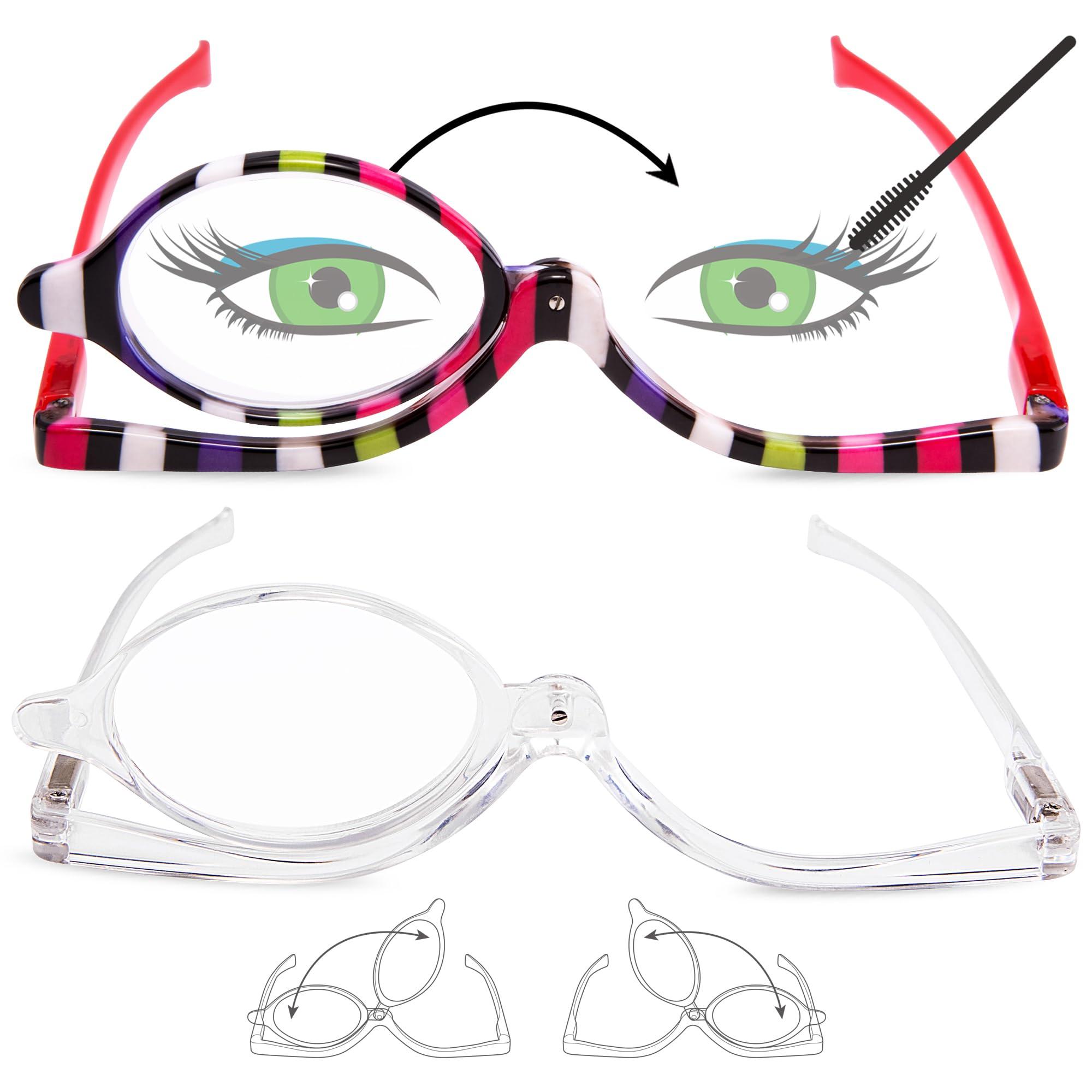 EYEGUARD EYEGUARD Readers 2 Pack Magnifying Makeup Glasses Eye Make Up Spectacles Flip Down Lens Folding Cosmetic Womens Reading Glasses +2.00