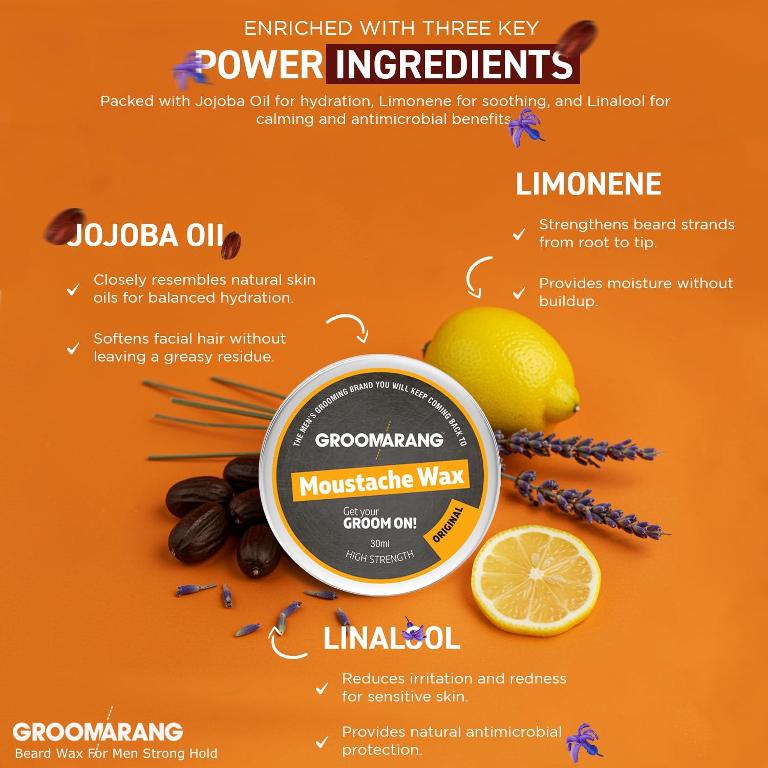 Groomarang Groomarang Moustache & Beard Wax Extra Strong Original 100% Natural Hair Care Organic & Vegan 30ml (medium)