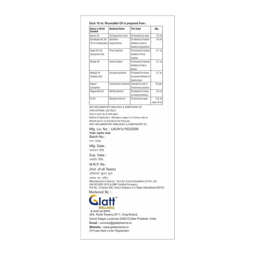 Glatt Rhumalitol Pain Relief Oil (100ML) | Swift Relief for Joint and Muscle Discomfort (Pack of 2)