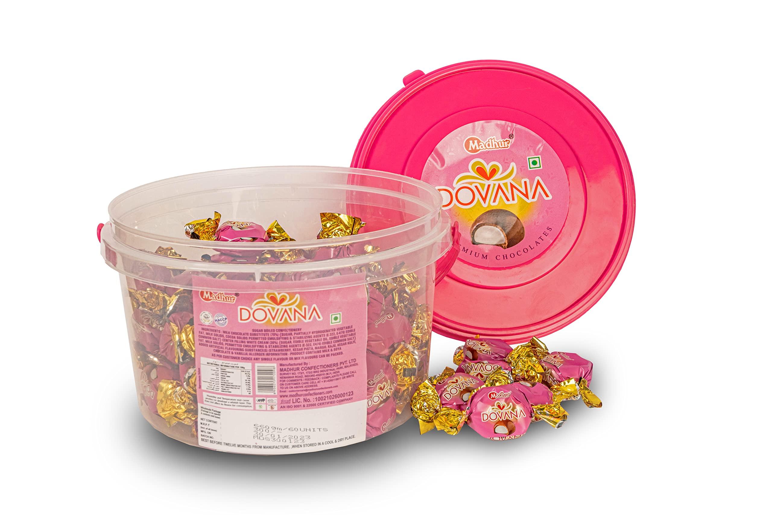 Madhur Madhur Dovana Strawberry Flavored Premium | Chocolate Jar | Pack of 60pcs | Strawberry candy