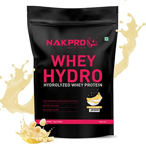 NAKPRO NAKPRO HYDRO Whey Protein Hydrolyzed | 25.4g Protein, 5.8g BCAA | Easy Mixing, Low Carbs, Easy Digesting Whey Protein Supplement Powder for Men, Women & Athletes | 1 Kg (Banana)