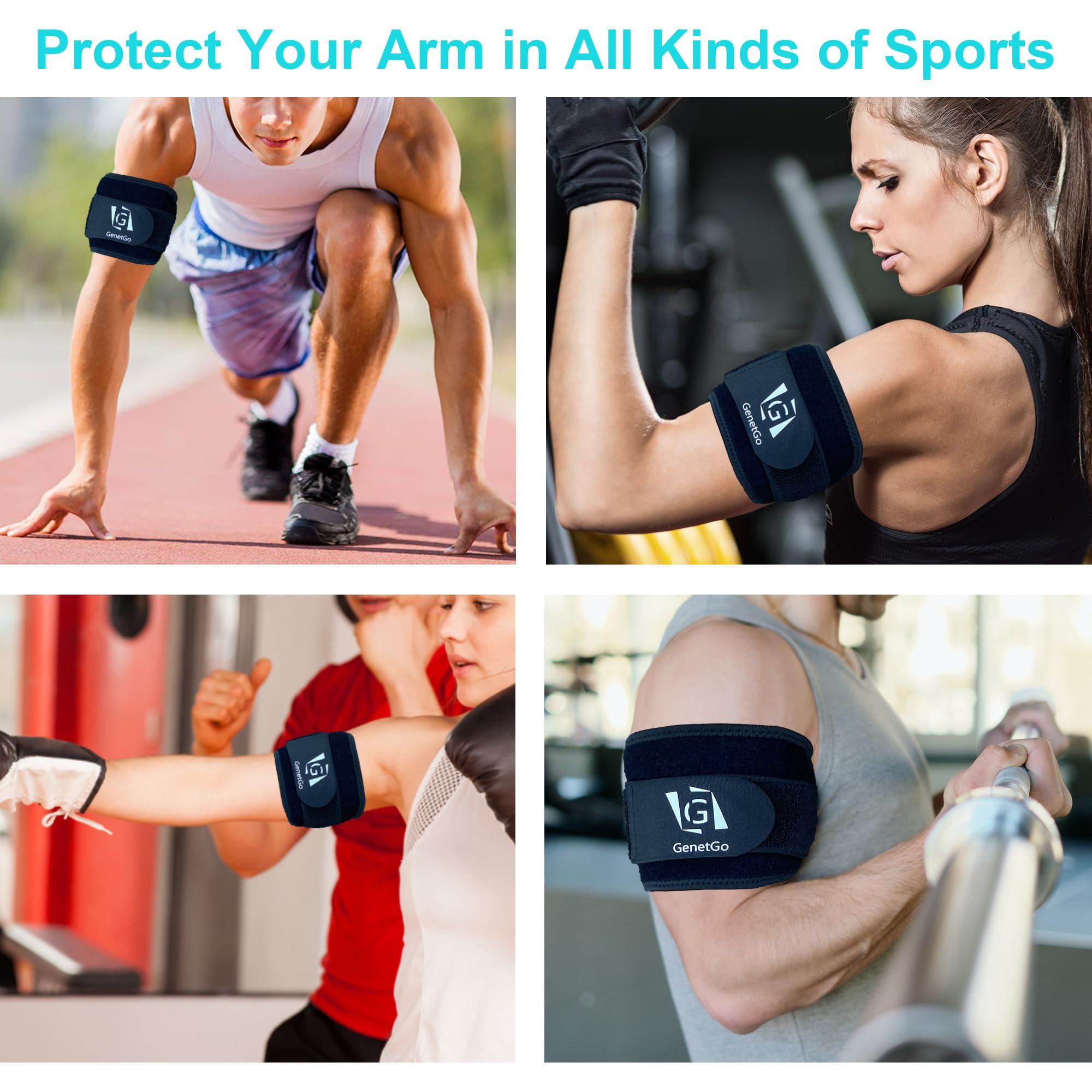 GenetGo Bicep & Tricep Tendonitis Brace Compression Sleeve - Pain Relief for Bicep and Tricep Muscle Strains, Upper Arm Support (L/XL Width-4\")