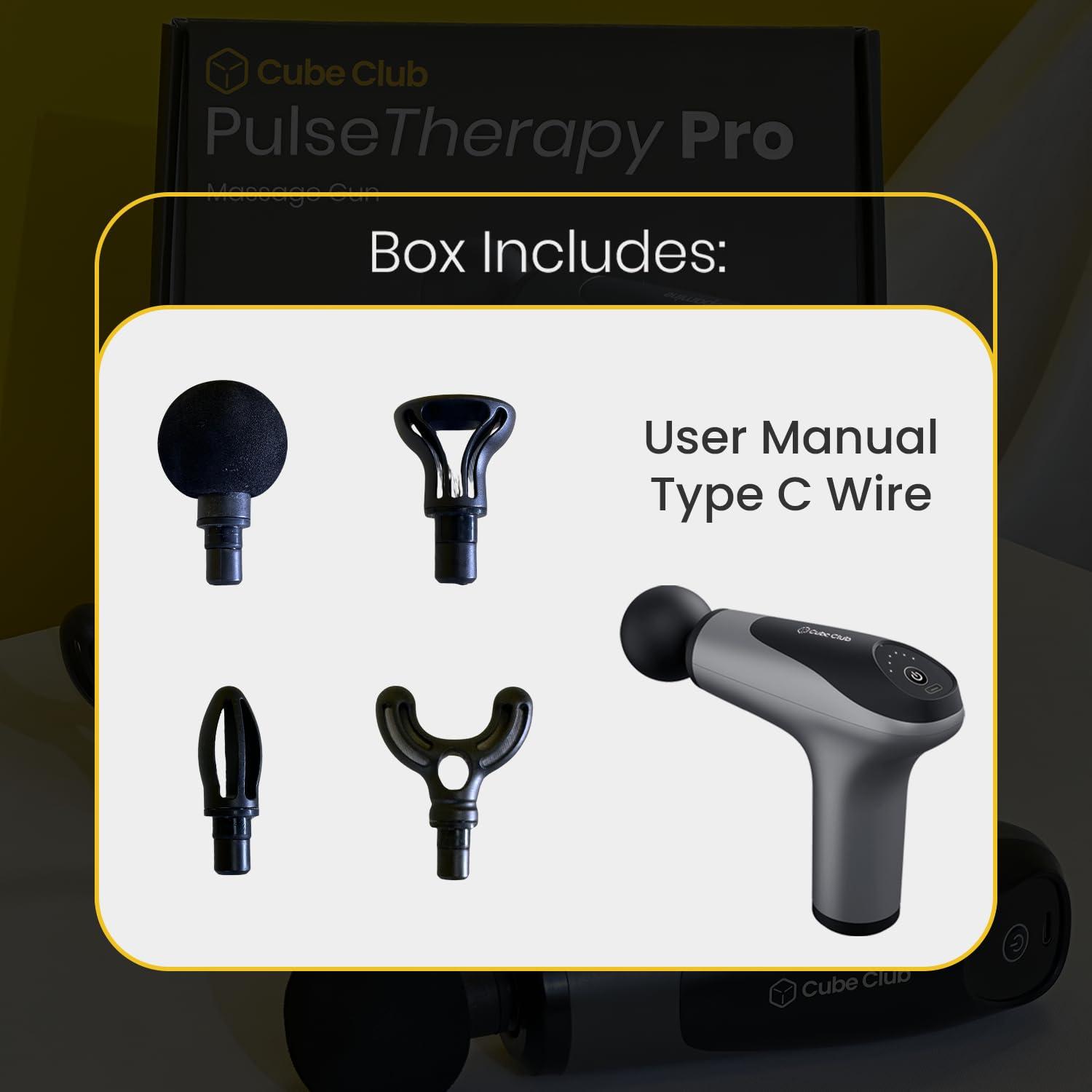 The Cube Club The Cube Club Deep Tissue Massage Gun with 4 Soft Massage Heads Portable Full Body Pain Stress Relief Percussion Muscle Massager with 3200 RPM Powerful Bi-Directional Motor for Men & Women (Grey)