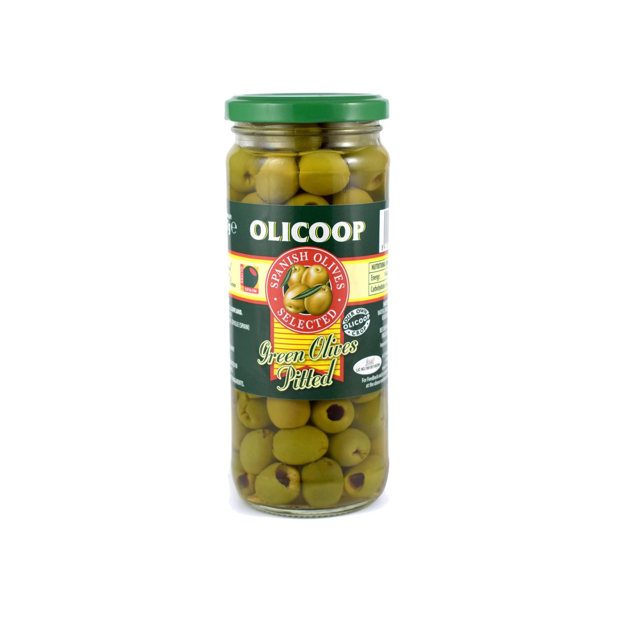 Olicoop Olicoop Black Pitted Olives + Green Pitted Olives, 450g, Pack of 1 Unit Each, for Authentic Taste in Cooking, Snacking, Pizzas toppings or Italian Pastas Ingredient
