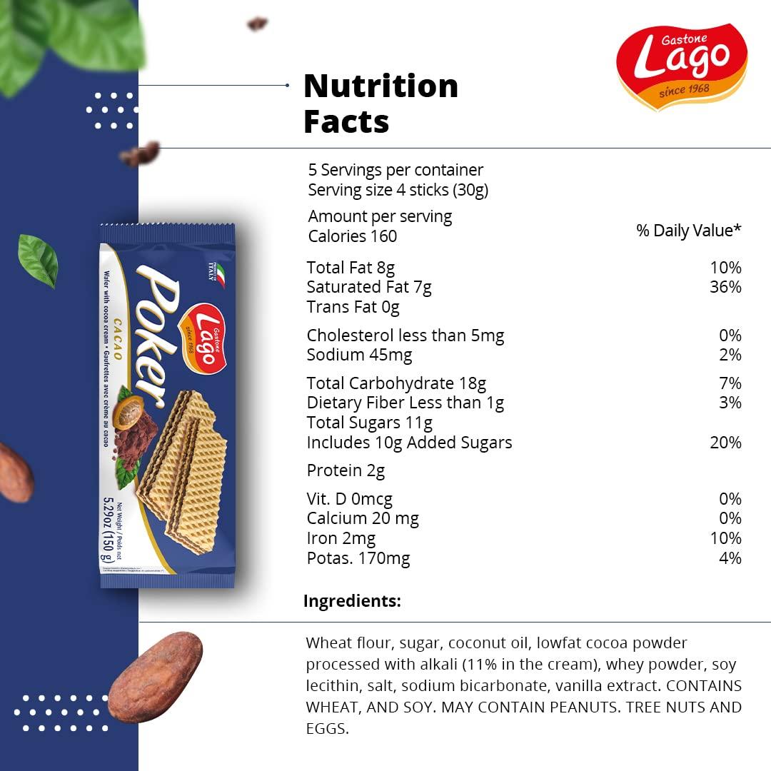Gastone Lago Since 1968 Lago Poker Wafer Biscuits | Delicious Wafers with Cocoa Cream - 150g (Pack of 2)