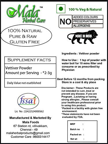 Generic MALA Vetiver Root Powder -200 GMS / Khus Khus powder / Vetiveria Zizanioides powder -200 gms