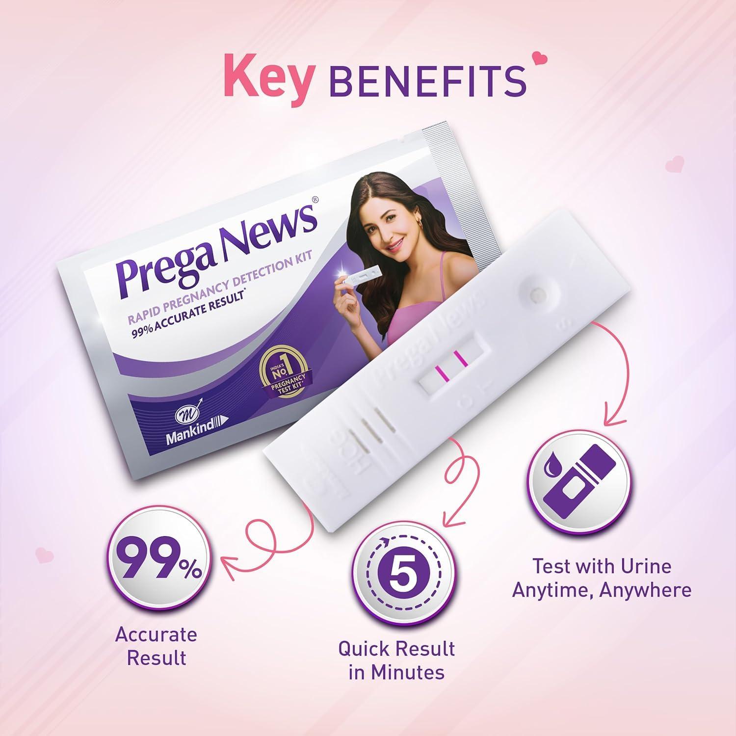 Prega News Prega news Value Pack Kit,One Step Pregnancy Test Kit, Easy to Use, Accurate Result in Just 3 Minutes,2 Gloves + 2 Urine Containers + 2 Pregnancy Test Kits x pack of 24
