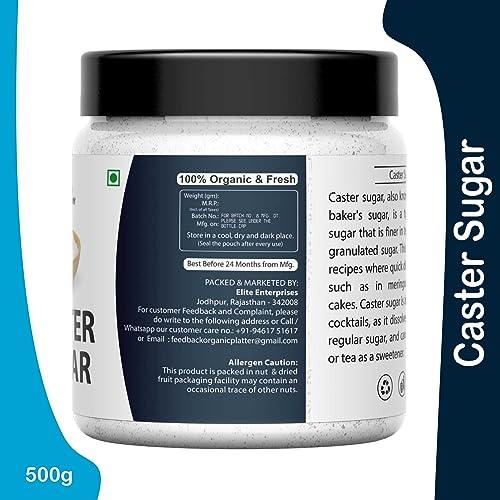 Organic Platter Castor Sugar|Desi Shakkar Bura|Caster Sugar|Pissi Khand|Chini Powder for Baking|White Sugar Bura|Desserts Sugar|Sulphurless Sugar|Chini Powder for Baking-Jar (500g)