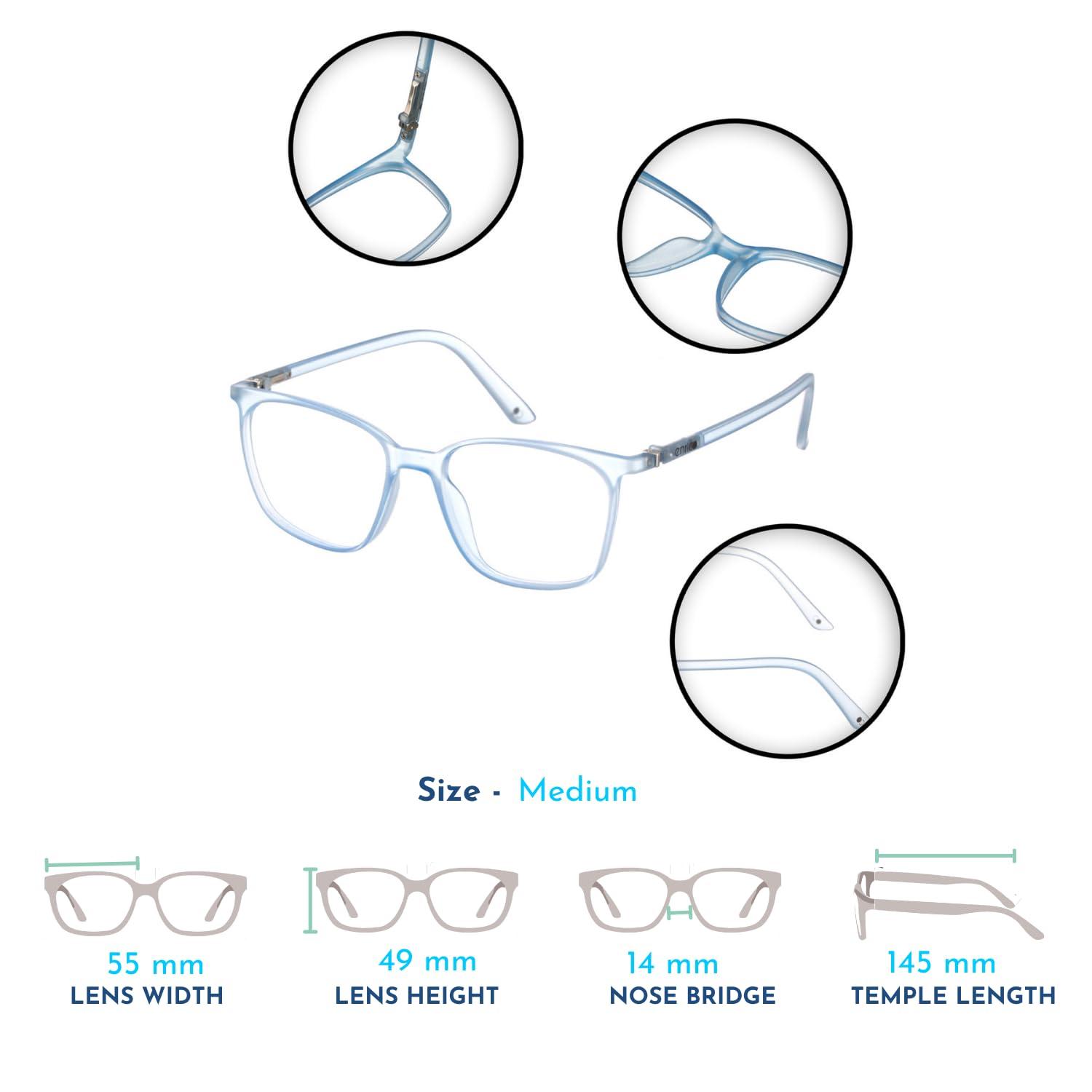 ENRICO ENRICO Bluno Square Zero Power Computer Blue Light Blocking Glasses | Anti Glare Blue Light Filter Glasses for Eye Protection from Laptop/Mobile Screen | Blue cut Reading Glasses for Men & Women