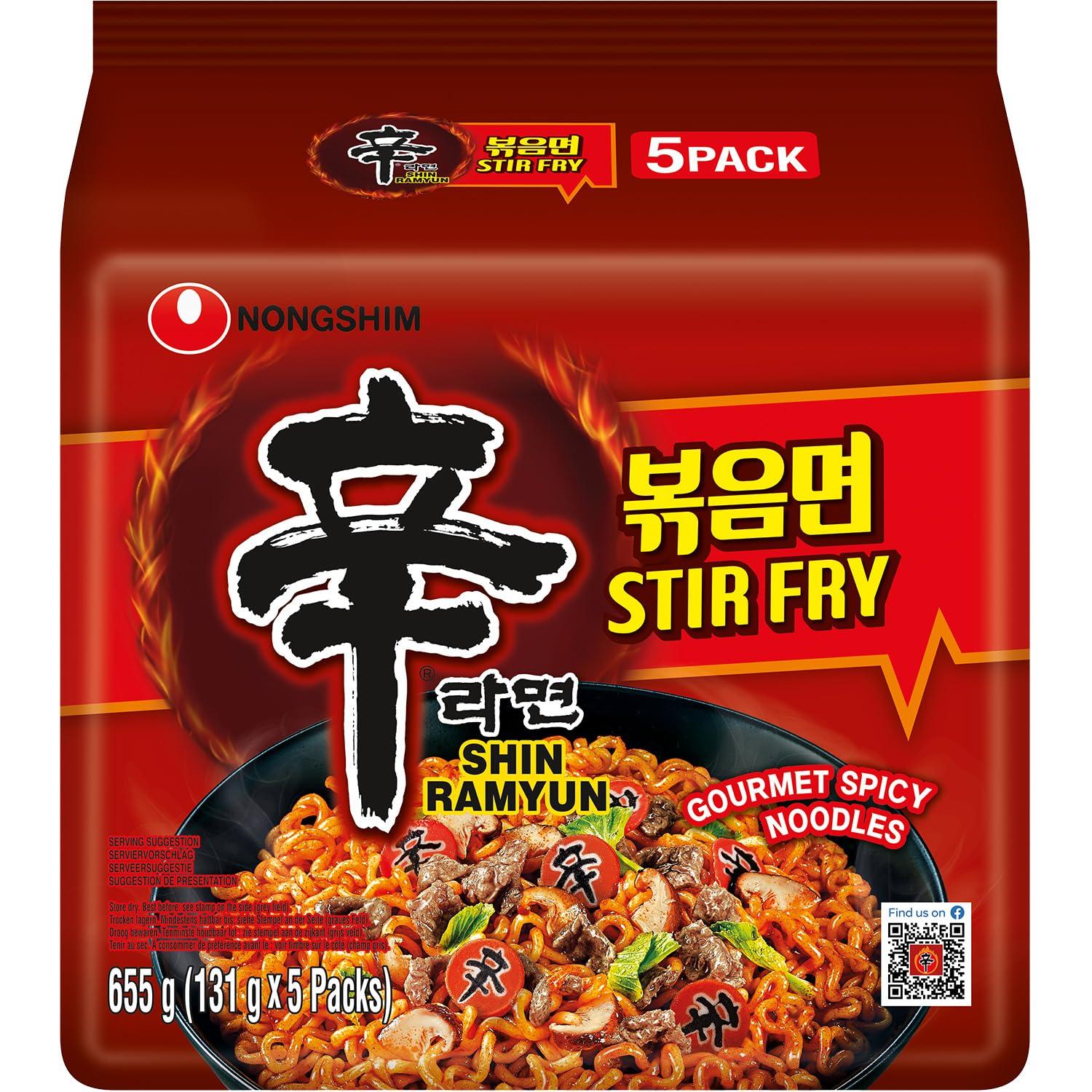 Nongshim Nongshim NEW! Stir Fry Shin Ramuyn Instant Noodles with Real Chicken Flakes Added, Gourmet Spicy, 23.1 oz / 655 g, 5 Pack