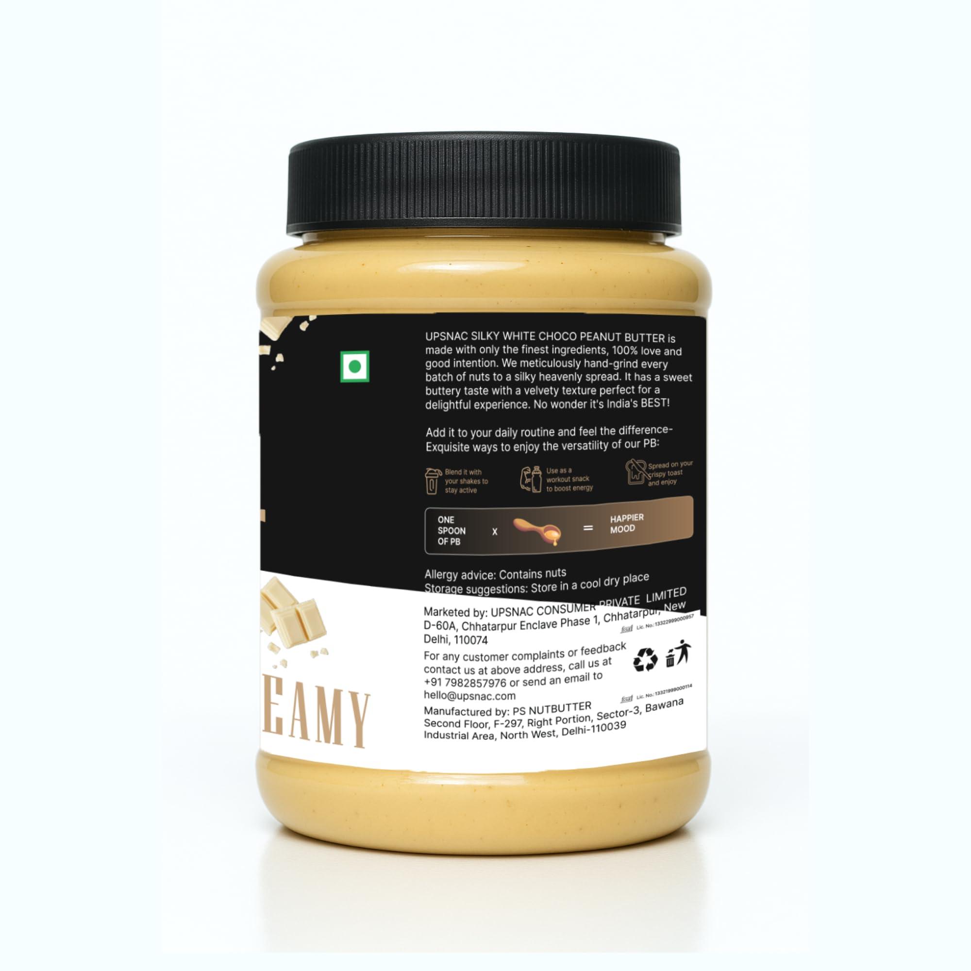 UPSNAC Upsnac Silky White Chocolate Peanut Butter Creamy 900g | High Protein | Tasty & Healthy Nut Butter Spread | No Refined Sugar | Zero Trans Fat | Cholesterol Free & Gluten Free