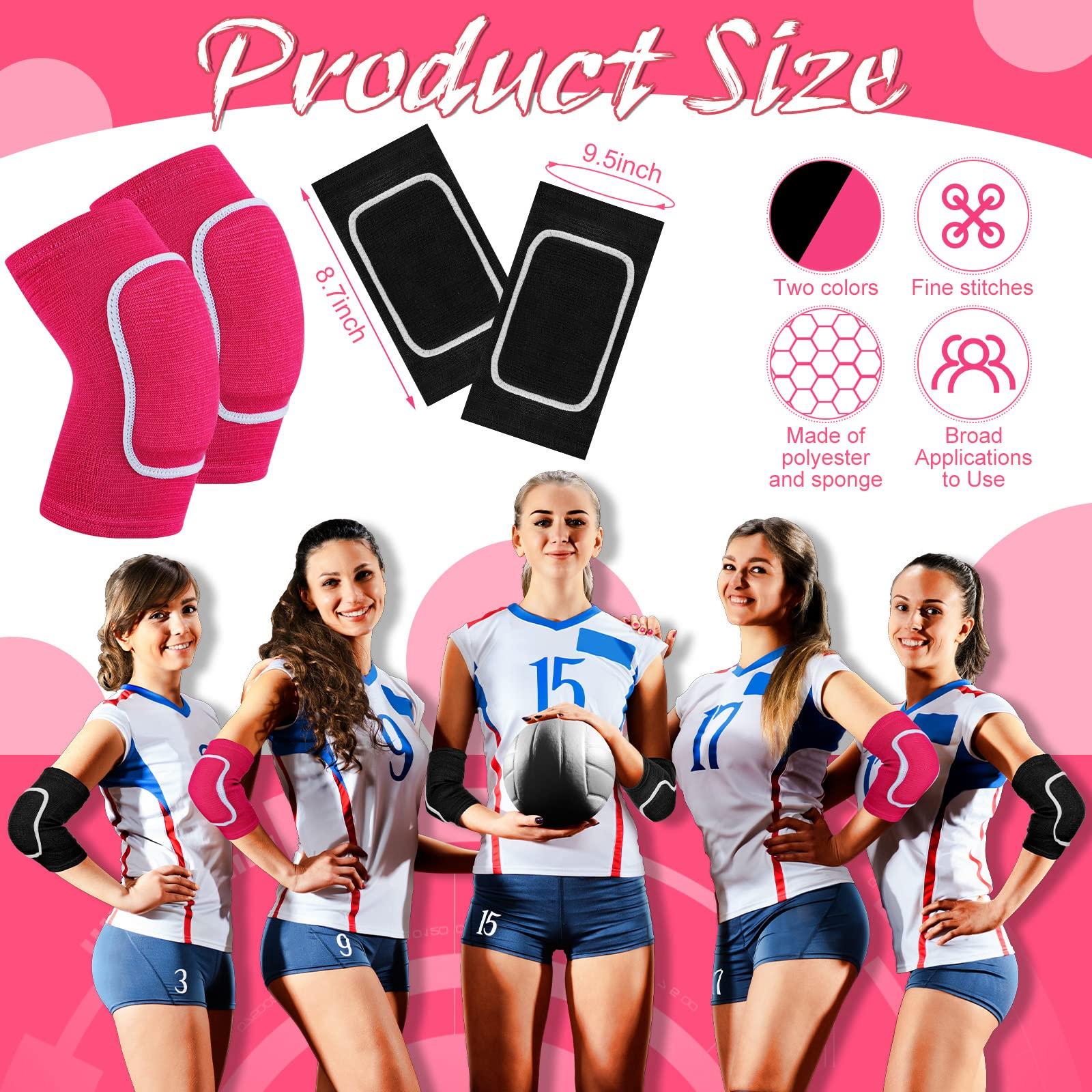 Unittype 2 Pair Elbow Pads Volleyball Breathable Protective Support Gel Pad Elbow Brace Arm Compression Elbow Pads Volleyball Elbow Pads for Teen Girls Boys Basketball Football Skating (Black, Rose Red)