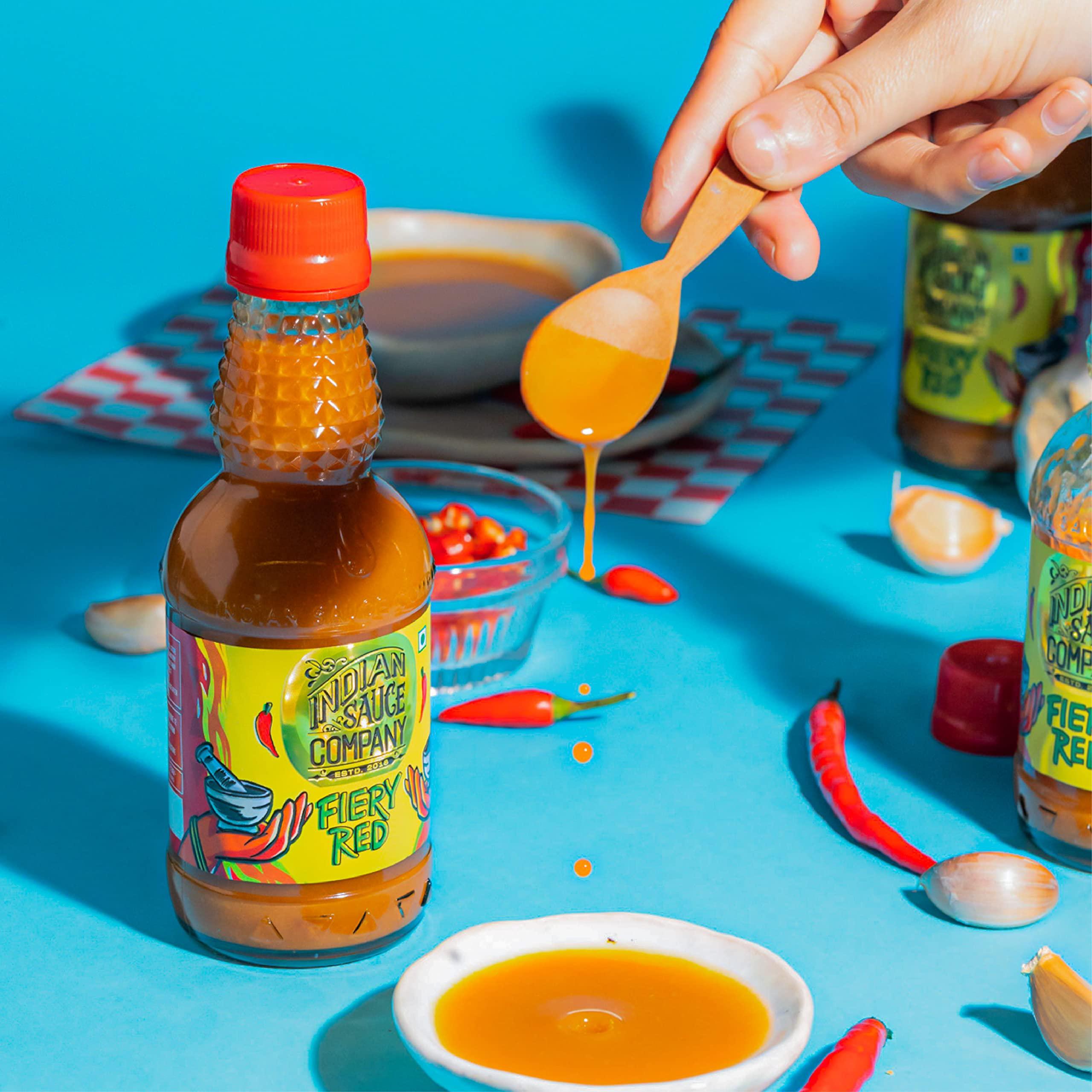 INDIAN SAUCE COMPANY Indian Sauce Company Fiery Red Hot Sauce, 180 ml | Perfect Blend of Flavour and Taste | Spicy Level 7 on 10 | Red Chilli Sauce For All Cuisines | No Artificial Colours | Made In India